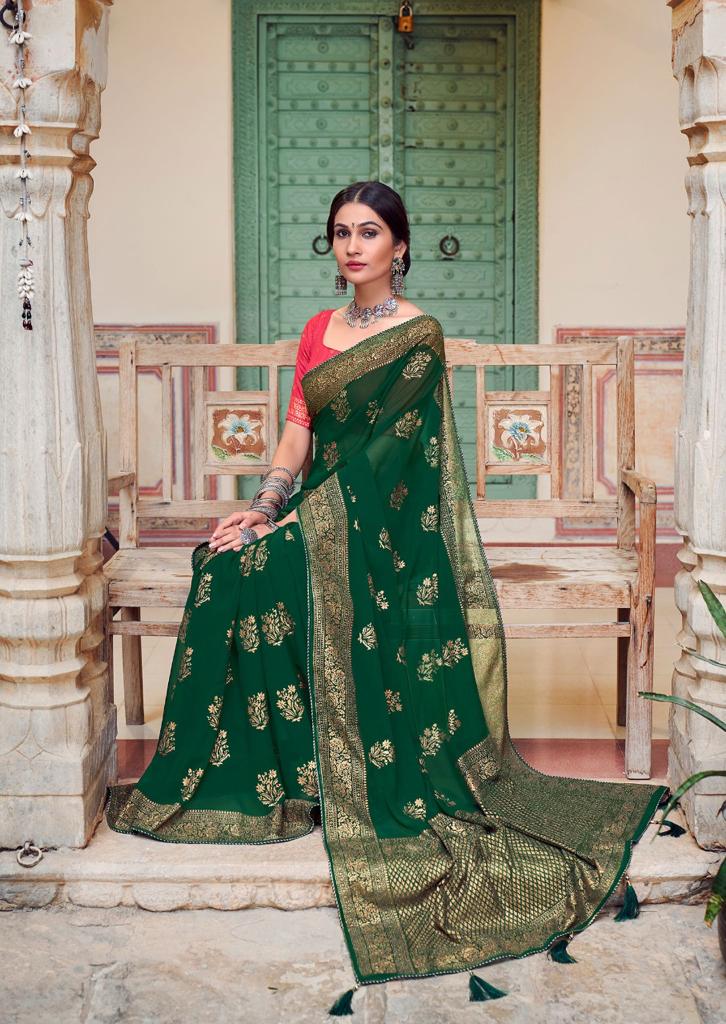 Kashvi Nadia Fancy Wear Designer Georgette With Antique copper Zari Saree Collection 